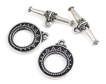 TierraCast Silver Toggles - Antique Silver Clasp Findings - Tierra Cast TAPERED BALI Toggle Clasp (PF685)