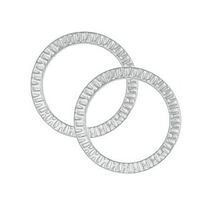 May include: Two silver rings with a textured design. The rings are interlocked.