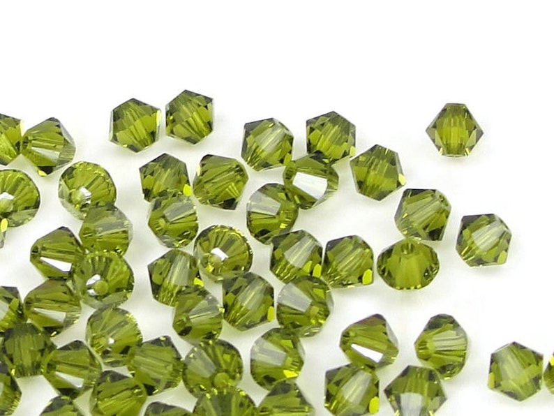 48 OLIVINE 4mm Bicones Swarovski Bicone Beads Swarovski Crystal Beads 5301 5328 4mm Beads Olive Green image 1