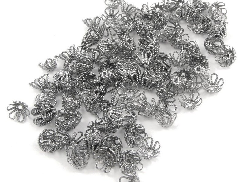 144 Gunmetal Bead Caps Flexible 6mm Filigree Gun Metal Beadcaps 6.5mm Filigree Caps for Jewelry Making Jewelry Beads Findings FSGM3 image 2