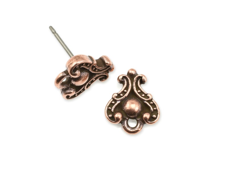 Antique Copper Earring Posts TierraCast Duchess Decorative Fancy Post Earring Findings Copper Ear Stud Findings image 1
