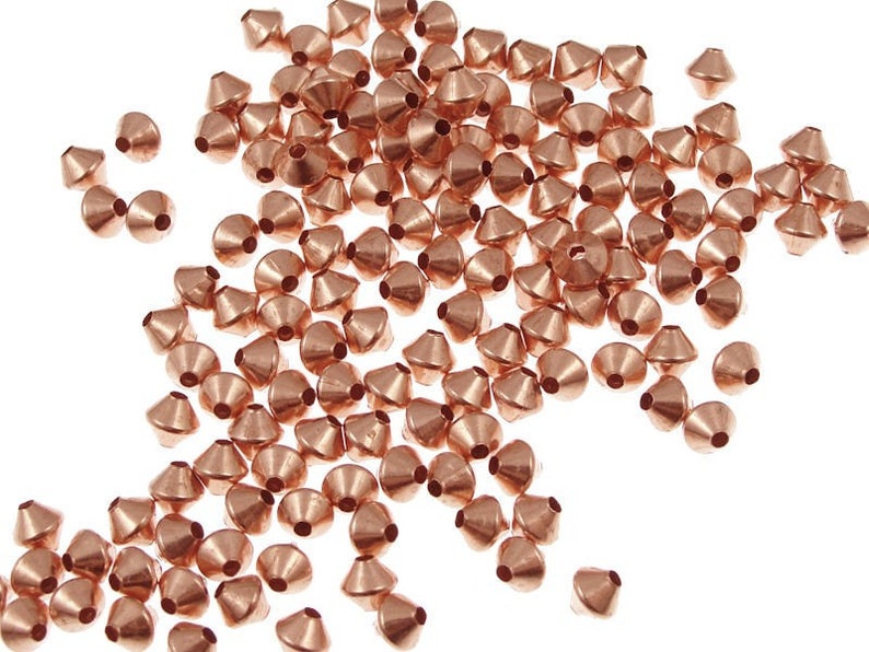 Solid Copper Beads 3mm 144 Bicone Beads Raw Copper Bright Copper Spacer Beads FSC9 image 1