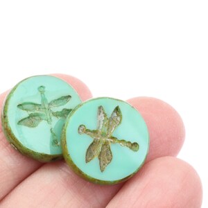 18mm Dragonfly Beads Turquoise Opaque with Picasso Finish Light Blue Green Beads for Jewelry Making Nature Insect Beads 072 image 4