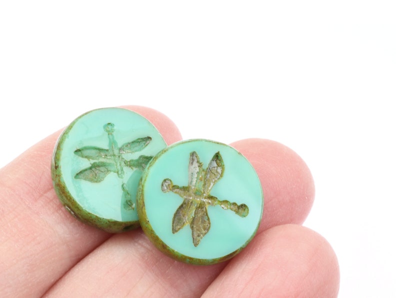 18mm Dragonfly Beads Turquoise Opaque with Picasso Finish Light Blue Green Beads for Jewelry Making Nature Insect Beads 072 image 4