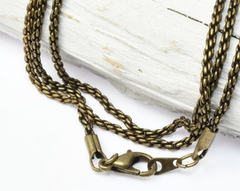 12 Pieces - Twisted Rope Chain in Antique Brass - 18" Finished Necklace Chain for Pendants - Vintage Bronze Color Chain for Jewelry  C138-18