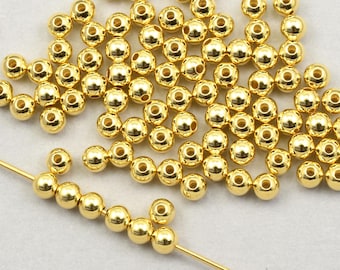 100 Pieces of 3mm GOLD Plated Round Beads - Lightly Seamed Gold Ball Beads Spacer Heishi Metal Beads (FB133)