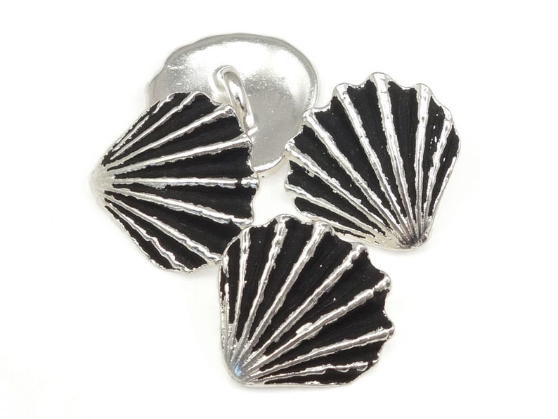 Antique Silver Button Findings TierraCast Scallop Shell Buttons 13mm Button Clasp Findings for Beach and Summer Jewelry P2334 image 2