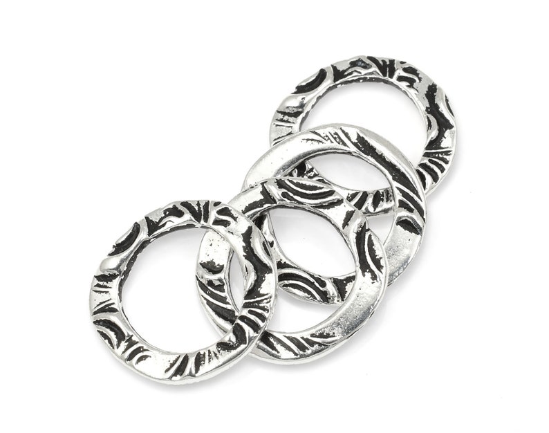 Antique Silver Circle Charms TierraCast 5/8 FLORA RING Charms Silver Charms for Bohemian Jewelry Links Findings Organic P2501 image 2