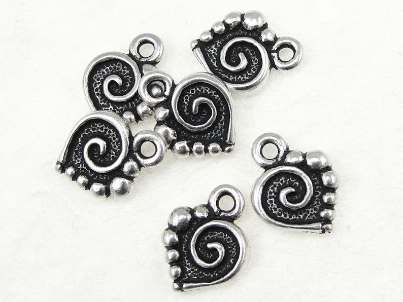 TierraCast SPIRAL HEART Charms Antique Silver Charms Tierra Cast Heart Drop P109 image 1