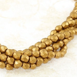 50 4mm MATTE METALLIC GOLDENROD Firepolish Czech Glass Beads Fire Polish Faceted Autumn Fall Jewelry Supplies image 3