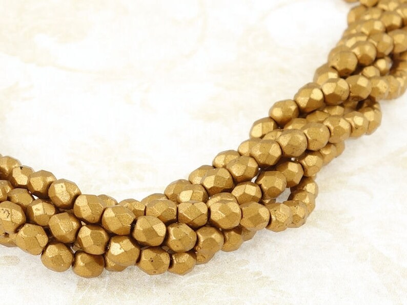 50 4mm MATTE METALLIC GOLDENROD Firepolish Czech Glass Beads Fire Polish Faceted Autumn Fall Jewelry Supplies image 3