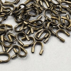 144 Small Wire Guards for 0.015&quot; and 0.018&quot; Beading Wire - ANTIQUE BRASS Wire Guardians - Brass Oxide Ox Plated Findings   FB550