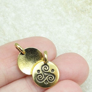 Tiny Celtic Spiral Triskel Antique Gold Pendant TierraCast You Collection Mini Pendant Gold Charm for Yoga Jewelry P1470 image 2
