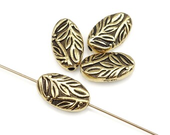 Antique Gold Beads Gold TierraCast Botanical Beads for Jewelry Making - Nature Woodland Leaf Beads (P1618)