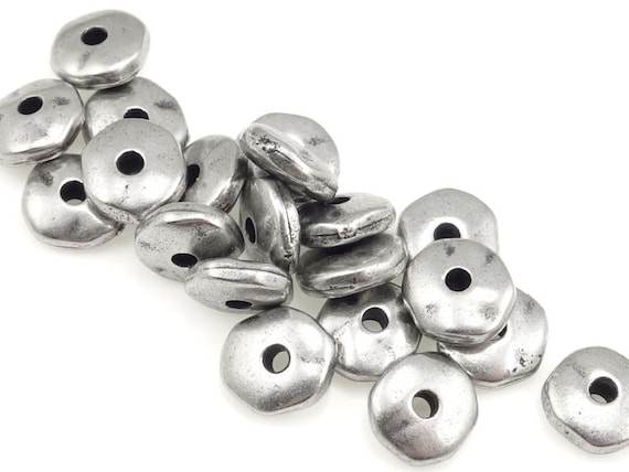 20 Dark Antique Silver Beads 7mm Nugget Beads TierraCast Heishi Spacer Beads ANTIQUE PEWTER Silver Spacers Organic Shape (PS186PA)