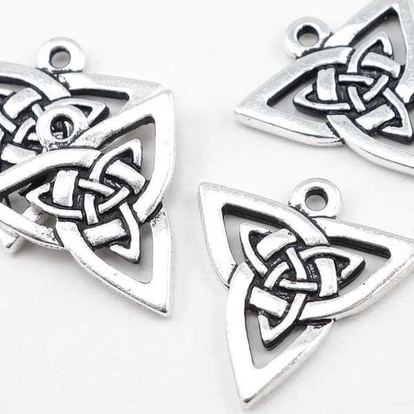 Antique Silver Celtic Pendants - TierraCast Open Triangle Celtic Charm - 22mm Silver Pendant - Meditation Jewelry Supplies  (P411)