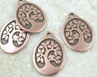 Antique Copper Pendant Tree of Life Pendant TierraCast Bird In A Tree Pendant Yoga Charms Copper Charms for Mindfulness Jewelry (P1261)