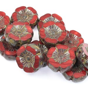 12mm Hibiscus Flower Beads Dark Red Opaline Mix with Picasso Finish Czech Glass Flower Beads for Spring Jewelry 183 image 5