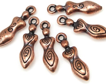 Tierra Cast Spiral Goddess Charms - 20mm Antique Copper Charms - Tierra Cast Copper Goddess Pendants - Copper Metal Beads (P804)