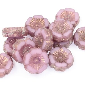 Perles de fleurs dhibiscus de 12mm Opaline rose avec bronze violet Perles de printemps pour bijoux dété Perles rose clair pour bijoux en fleurs 100 image 3