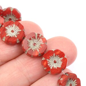 12mm Hibiscus Flower Beads Bright Red Opaline Mix with Light Grey Wash Czech Glass Flower Beads for Spring Jewelry 177 Bild 6