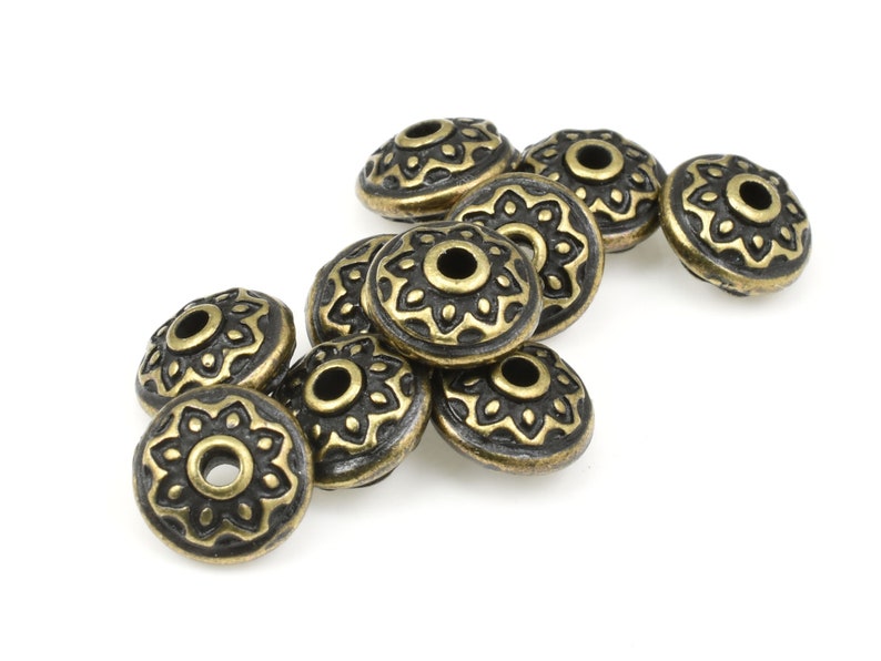 TierraCast Lotus Spacer Bead Antique Brass Beads for Jewelry Making 7mm Diameter Yoga Beads for Meditation Jewelry and Malas P1748 画像 1