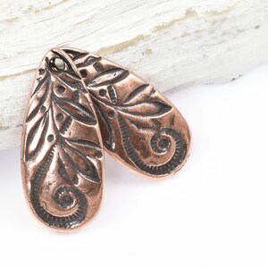 Antique Copper Charms TierraCast JARDIN TEARDROP Charms 10mm x 22mm Copper Pendant for Bohemian Jewelry Making Swirls and Vines Plants P1765 image 3