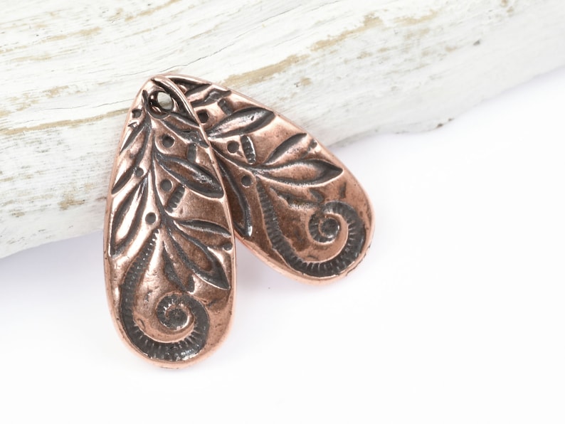 Antique Copper Charms TierraCast JARDIN TEARDROP Charms 10mm x 22mm Copper Pendant for Bohemian Jewelry Making Swirls and Vines Plants P1765 image 3