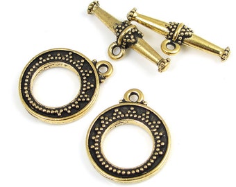 TierraCast Gold Toggles - Tapered Bali Toggle Findings - Antique Gold Clasp Findings Tierra Cast Pewter (PF686)