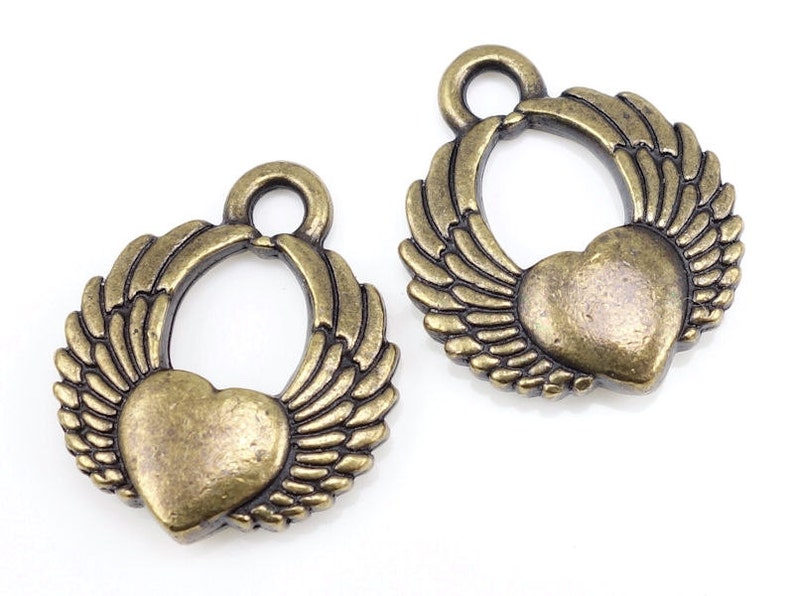 Antique Brass Charms Brass Heart Charms TierraCast WINGED HEART Jewelry Charms for Jewelry Making Tattoo Bronze Charms Pendants PA34 image 1