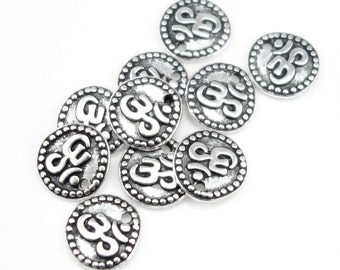 Small Silver Om Charms Silver Charms Yoga Charms TierraCast Om Coin Drops Antique Silver Mindfulness Jewelry Supplies (P361)