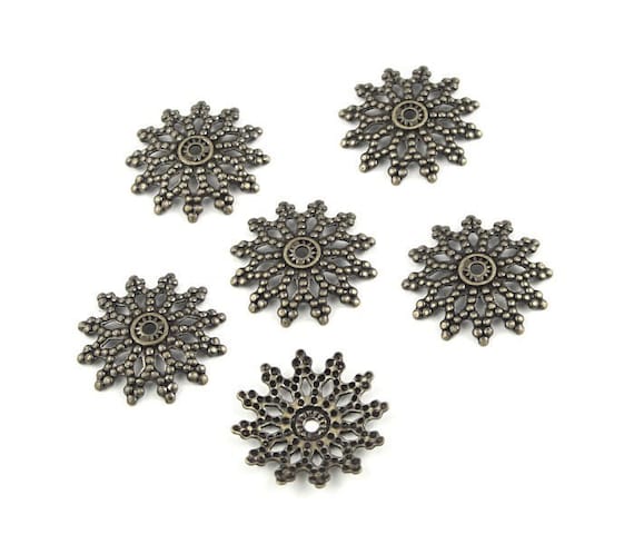 36 Antique Brass Bead Caps 12mm Diameter Large Flat Shallow Brass Beadcaps Antique Bronze Bead Caps Filigree Brass Oxide (FSAB29)
