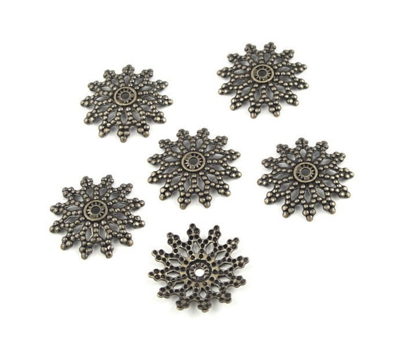 36 Antique Brass Bead Caps 12mm Diameter Large Flat Shallow Brass Beadcaps Antique Bronze Bead Caps Filigree Brass Oxide (FSAB29) image 1