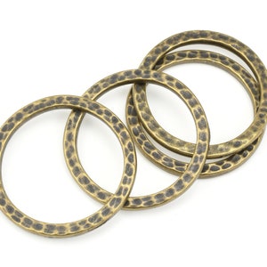 1 Textured Metal Rings Antique Brass Ring Link Pendants TierraCast Hammertone Large Hammered Hoop Charm Bronze PA43 image 2
