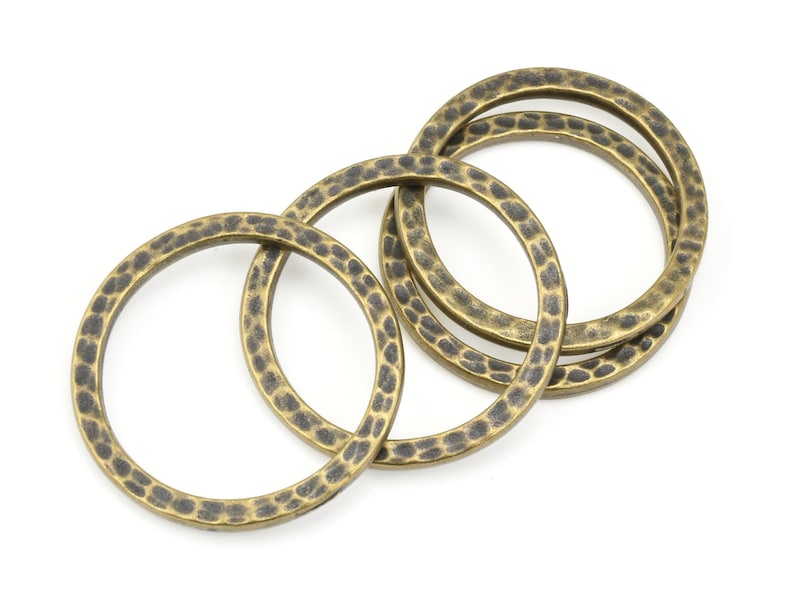 1 Textured Metal Rings Antique Brass Ring Link Pendants TierraCast Hammertone Large Hammered Hoop Charm Bronze PA43 image 2
