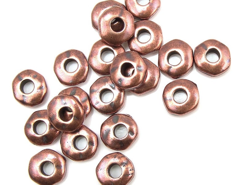 20 Large Hole Beads 7mm Nugget Heishi Antique Copper Beads Heishi Spacer Beads TierraCast Leather Findings Collection PS393 image 1