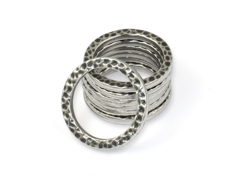 3/4 Hammertone Flat Circle Charm TierraCast Textured Metal Round Ring ANTIQUE PEWTER Dark Antique Silver Link Findings P2629 image 2