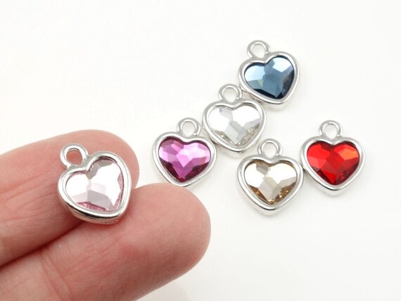 TierraCast Heart Charms, Bright Rhodium Silver, Swarovski Heart Crystal  Charms Qty 1 to 6 Tiny Drops, Valentines Day Charms
