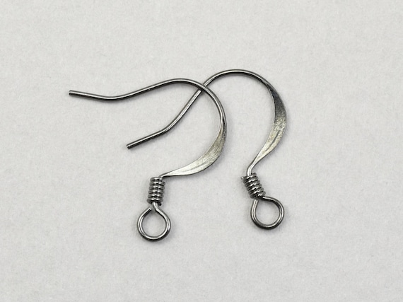 48+ Pieces of Earring Wires with Coil Accent - GUNMETAL Ear Wire Findings - Gun Metal Black Grey Plated Fish Hook French Hooks   #FB704