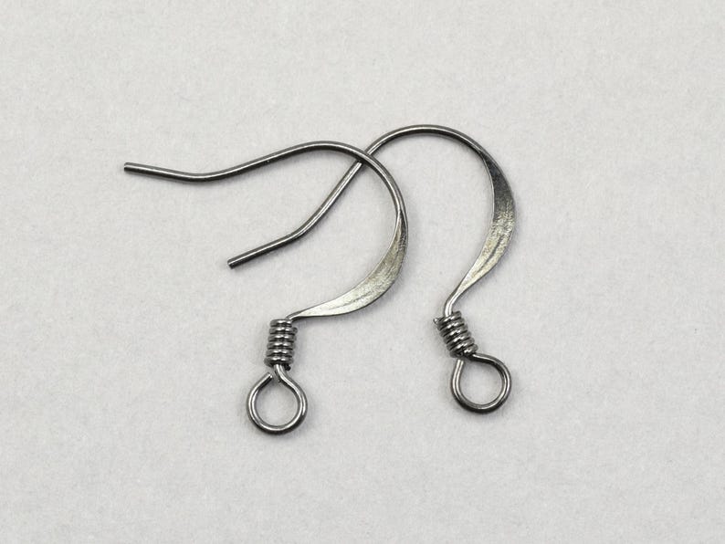 48+ Pieces of Earring Wires with Coil Accent - GUNMETAL Ear Wire Findings - Gun Metal Black Grey Plated Fish Hook French Hooks #FB704 image 1