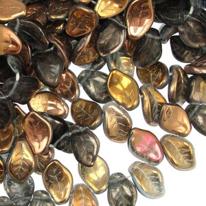 25 Blue Grey Leaf Beads 14mm x 9mm Czech Glass Leaves Montana Bronze Leaves Fall Beads Autumn Beads Golden Leaf Briolettes image 4