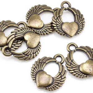 Antique Brass Charms Brass Heart Charms TierraCast WINGED HEART Jewelry Charms for Jewelry Making Tattoo Bronze Charms Pendants PA34 image 4