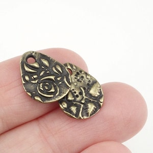 Antique Brass Charms Brass Rose Bud and Leaves Bronze Charms TierraCast SMALL FLORA TEARDROP Charms Bohemian Charms for Jewelry Making p1382 image 4