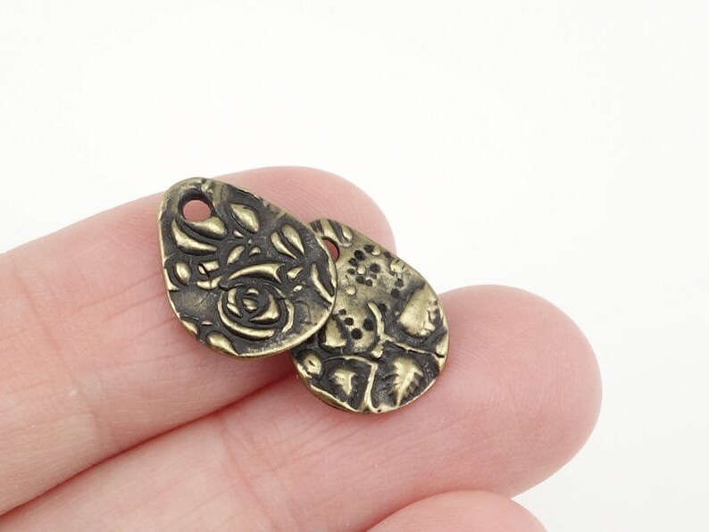 Antique Brass Charms Brass Rose Bud and Leaves Bronze Charms TierraCast SMALL FLORA TEARDROP Charms Bohemian Charms for Jewelry Making p1382 image 4