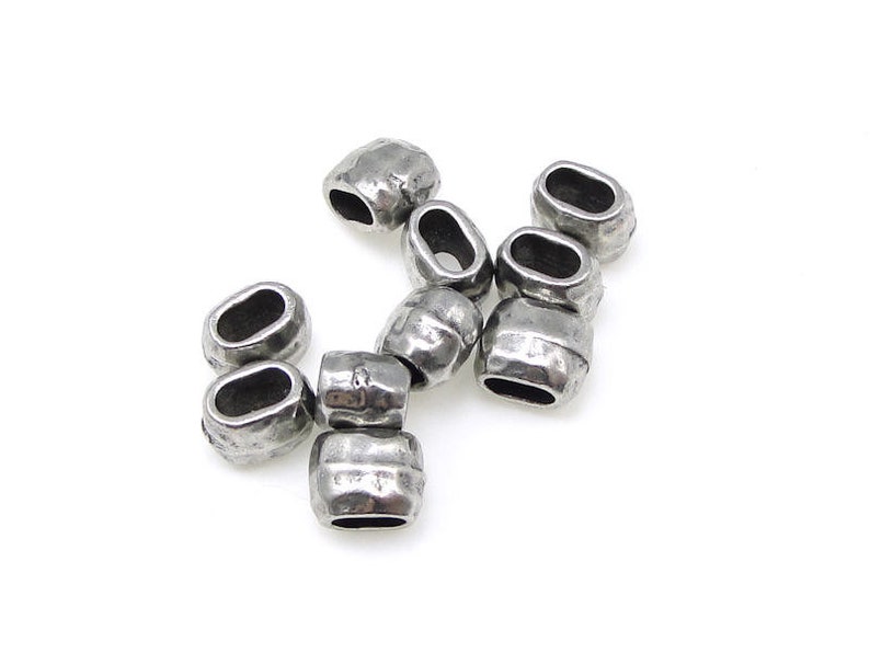 Hammertone Barrel Leather Crimp Beads 4mm x 2mm ID TierraCast Leather Findings Collection Antique Pewter Dark Silver Metal Bead PS425 image 1