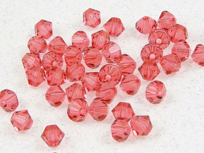 48 PADPARADSCHA 4mm Bicone Beads Watermelon Light Red Swarovski Beads Article 5301 5328 4mm Crystal Beads Marsala Light Wine Red image 1