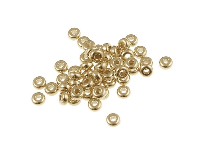 50 Gold Beads 3mm Disk Beads by TierraCast Washer Beads Small Bright Gold Spacer Heishi Beads Tierra Cast PS266 image 1