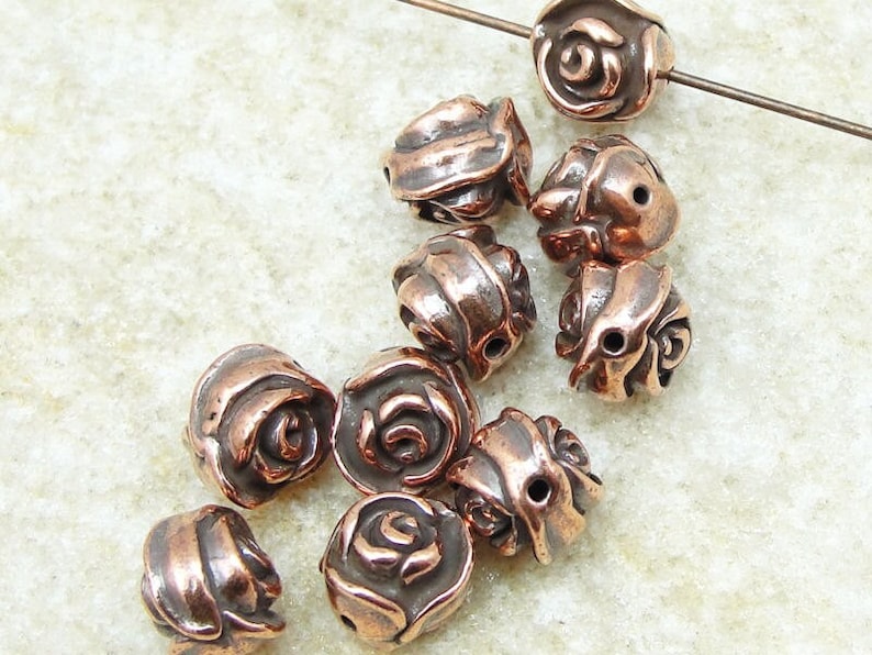 Copper ROSE BEADS Antique Copper Rose Bud Beads TierraCast Flower Beads Spring Summer Metal Beads P479 image 1