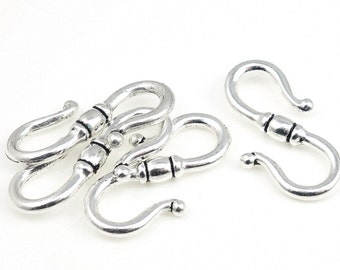 Silver Hook Clasp Findings - TierraCast Classic S Hooks Clasps - Antique Silver Findings (PF400)