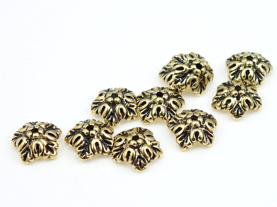 Gold Bead Caps Oak Leaf Antique Gold Beadcaps Oak Leaves - Etsy